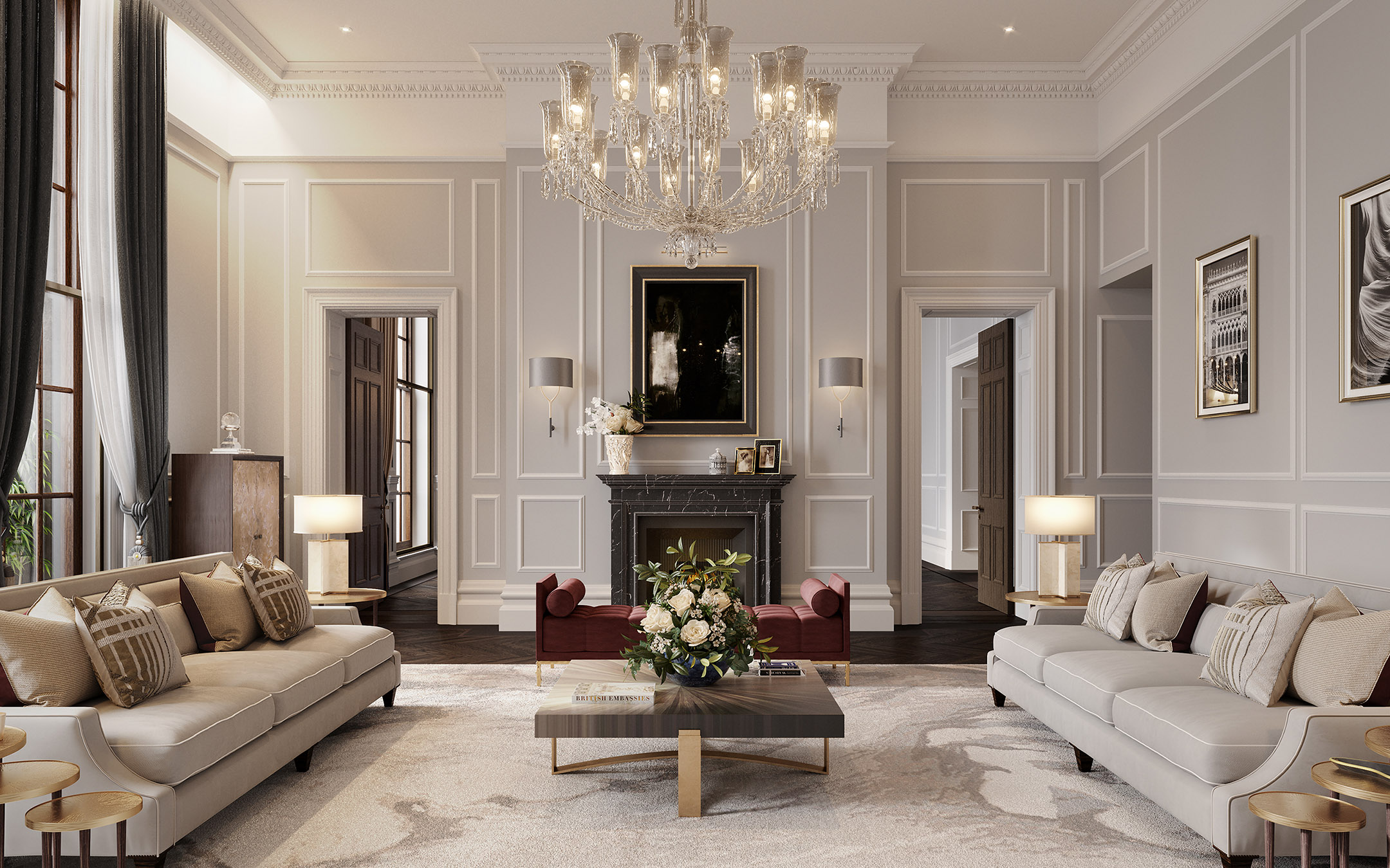 Living Room - The OWO - Residences by Raffles - Luxury London Apartments designed by 1508 London
